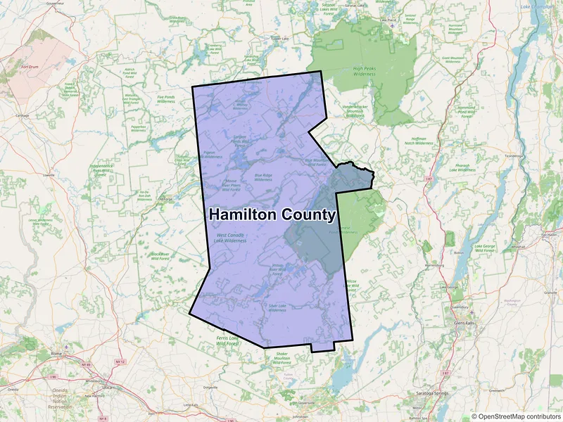 Map of Hamilton County, New York and ZIP codes