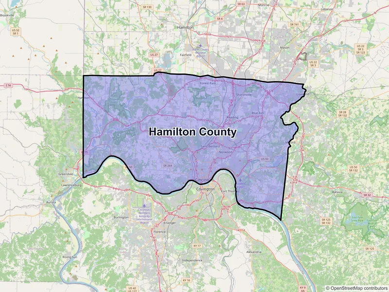 Map of Hamilton County, Ohio and ZIP codes
