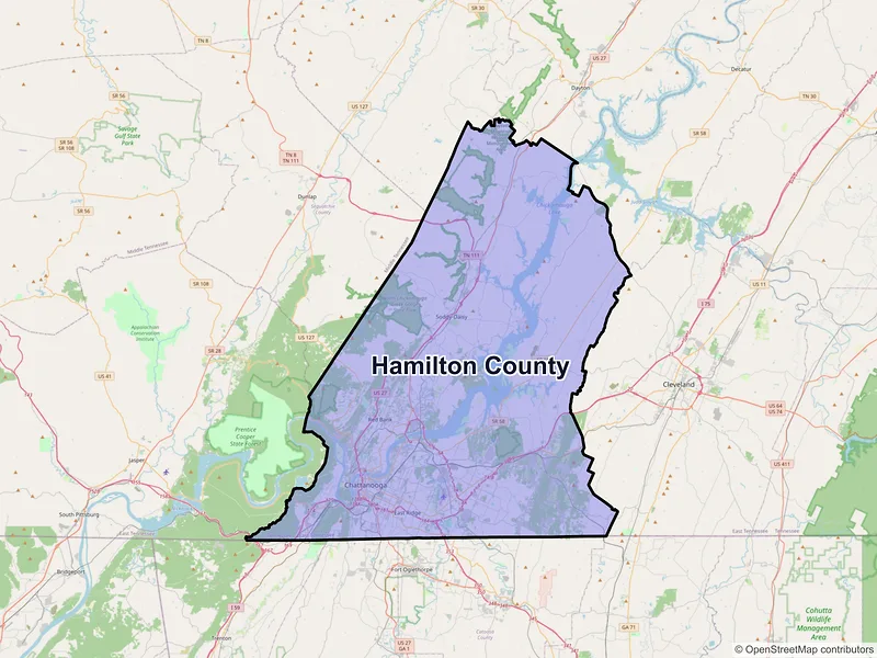 Map of Hamilton County, Tennessee and ZIP codes