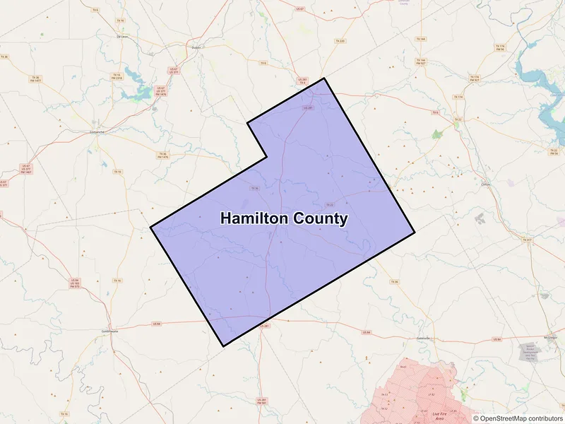 Map of Hamilton County, Texas and ZIP codes
