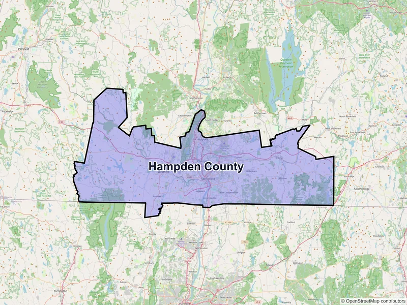 Map of Hampden County, Massachusetts and ZIP codes