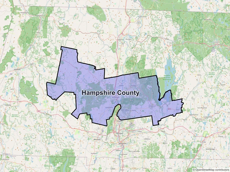 Map of Hampshire County, Massachusetts and ZIP codes