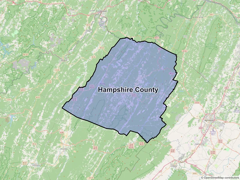 Map of Hampshire County, West Virginia and ZIP codes