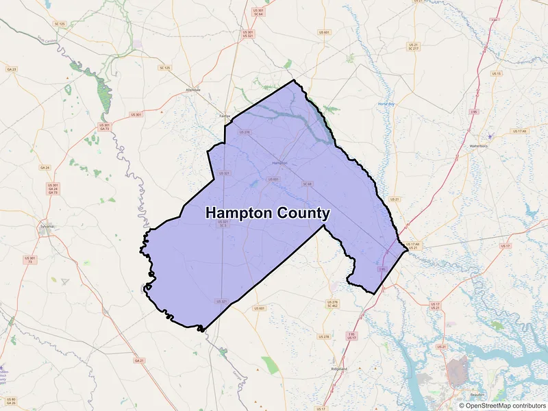 Map of Hampton County, South Carolina and ZIP codes