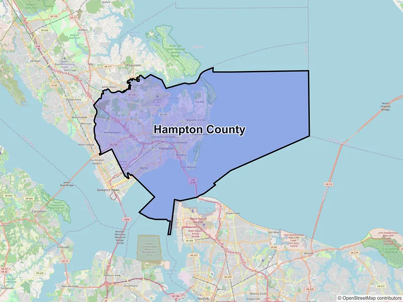 Map of Hampton County, Virginia and ZIP codes
