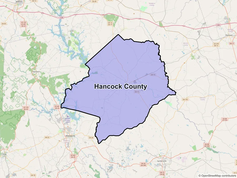Map of Hancock County, Georgia and ZIP codes