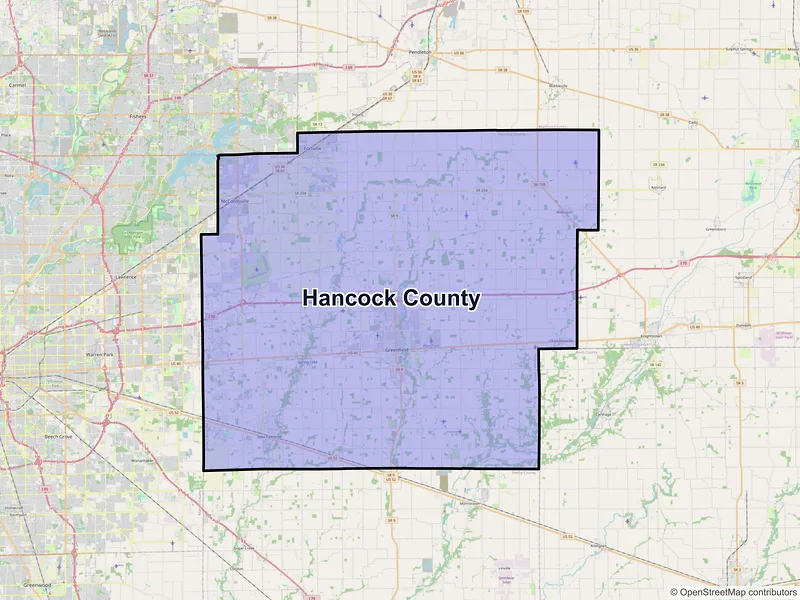 Map of Hancock County, Indiana and ZIP codes