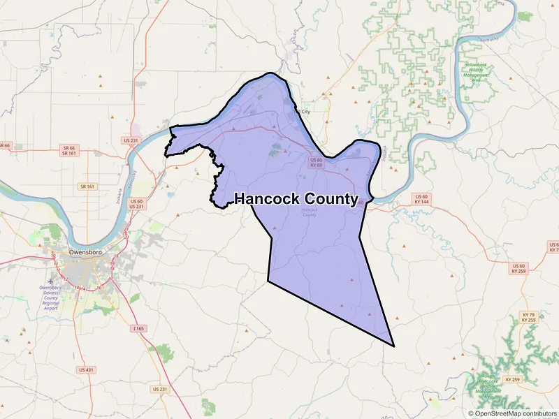 Map of Hancock County, Kentucky and ZIP codes