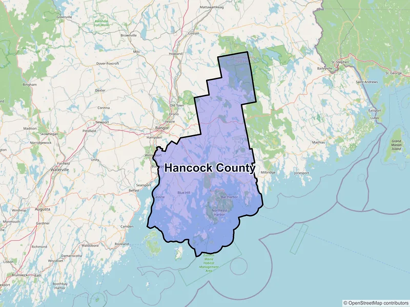 Map of Hancock County, Maine and ZIP codes
