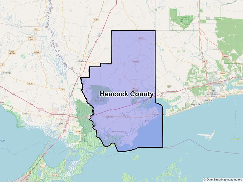 Map of Hancock County, Mississippi and ZIP codes