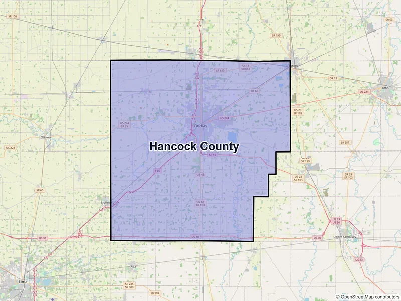 Map of Hancock County, Ohio and ZIP codes