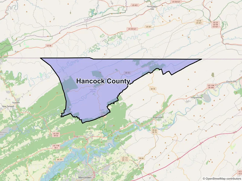 Map of Hancock County, Tennessee and ZIP codes