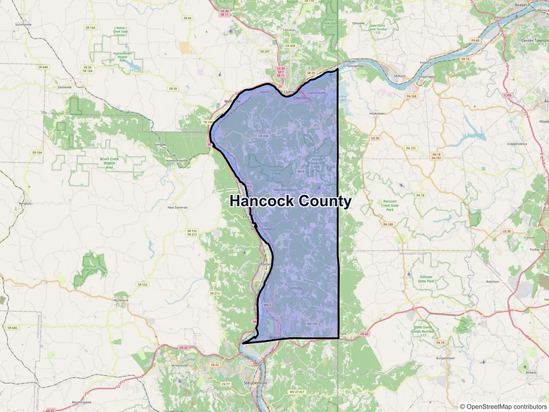 Map of Hancock County, West Virginia and ZIP codes