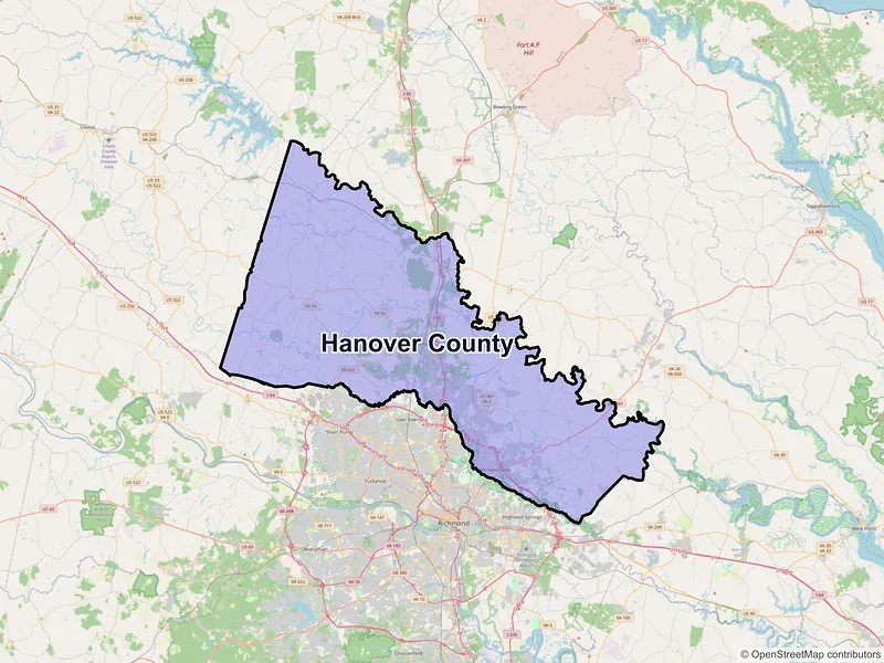 Map of Hanover County, Virginia and ZIP codes