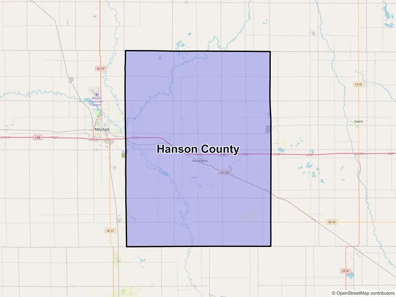 Map of Hanson County, South Dakota and ZIP codes
