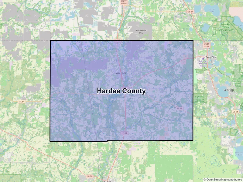Map of Hardee County, Florida and ZIP codes
