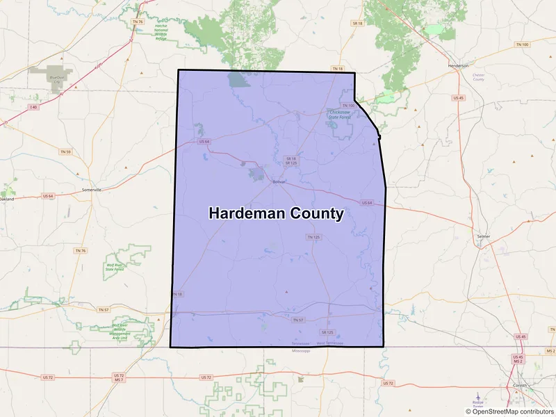 Map of Hardeman County, Tennessee and ZIP codes