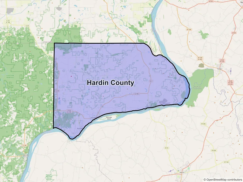 Map of Hardin County, Illinois and ZIP codes