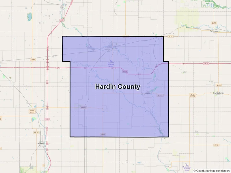 Map of Hardin County, Iowa and ZIP codes