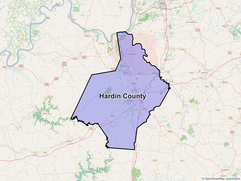 Map of Hardin County, Kentucky and ZIP codes