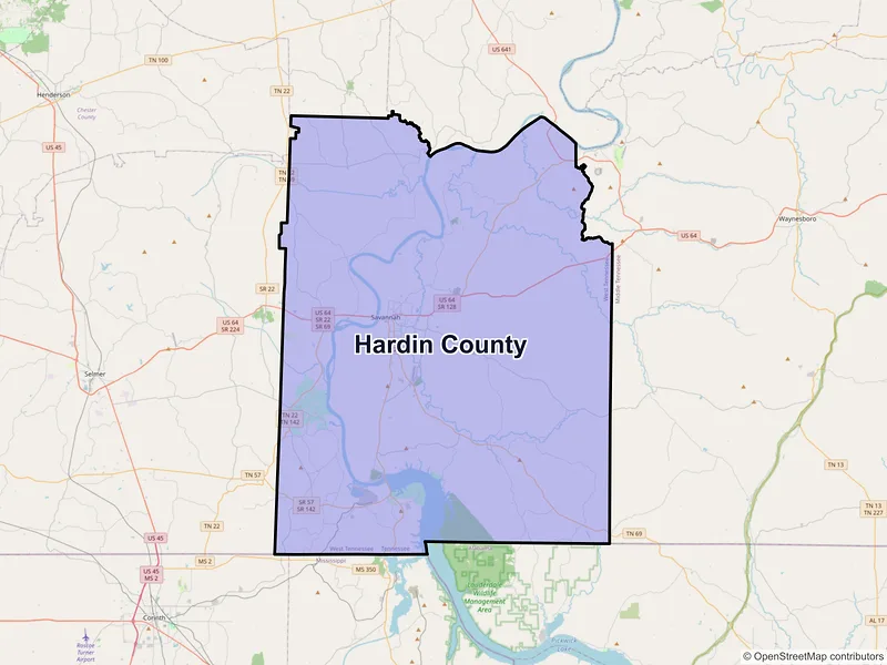 Map of Hardin County, Tennessee and ZIP codes