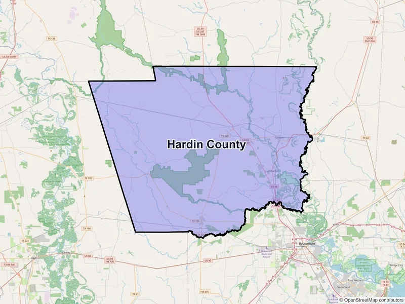 Map of Hardin County, Texas and ZIP codes