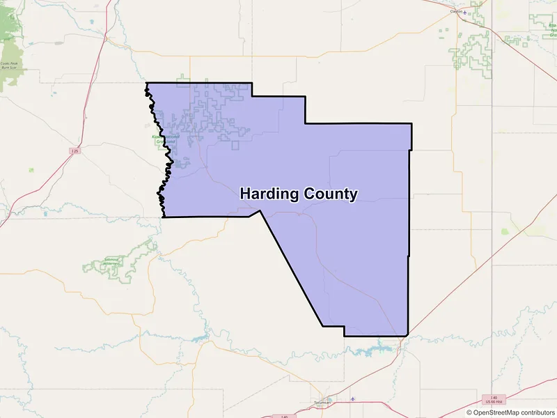 Map of Harding County, New Mexico and ZIP codes