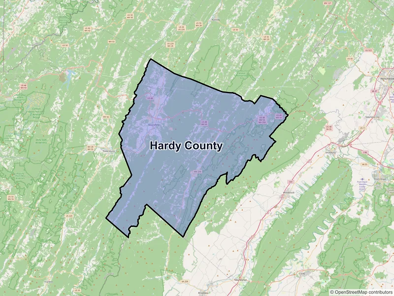 Map of Hardy County, West Virginia and ZIP codes