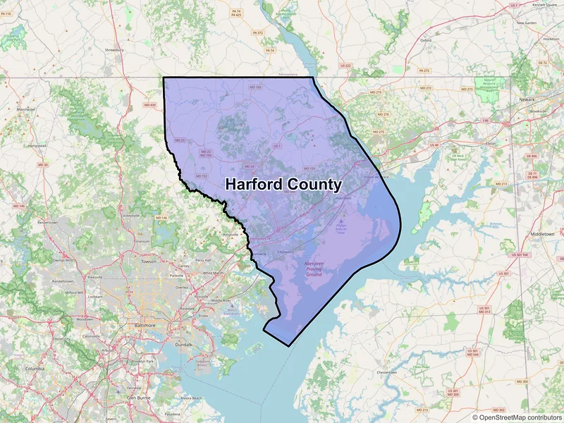 Map of Harford County, Maryland and ZIP codes