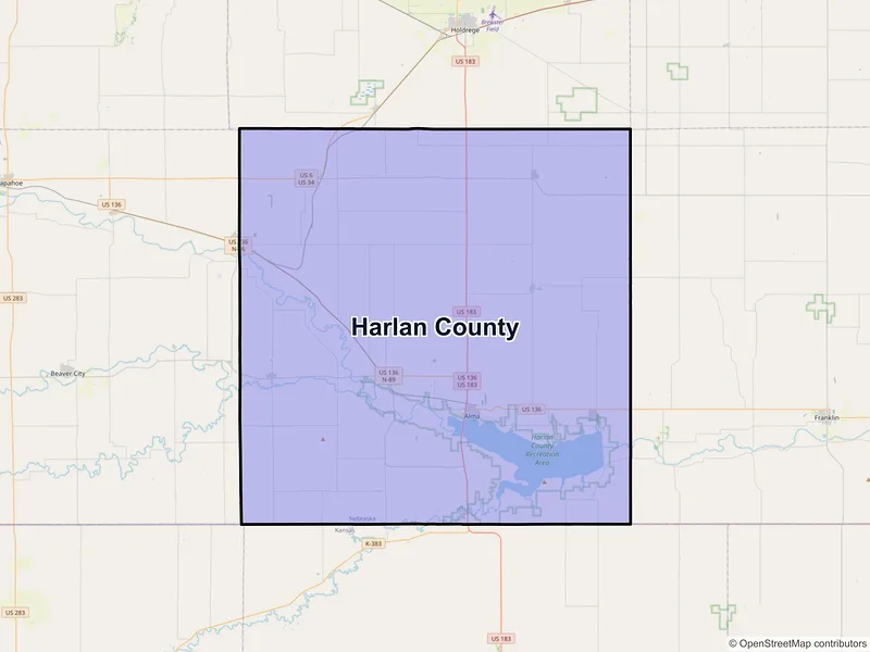 Map of Harlan County, Nebraska and ZIP codes