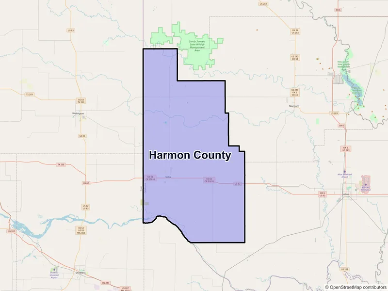 Map of Harmon County, Oklahoma and ZIP codes