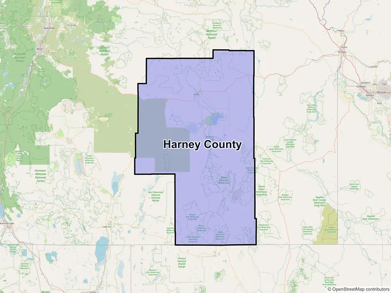 Map of Harney County, Oregon and ZIP codes