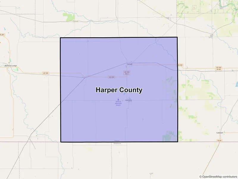 Map of Harper County, Kansas and ZIP codes