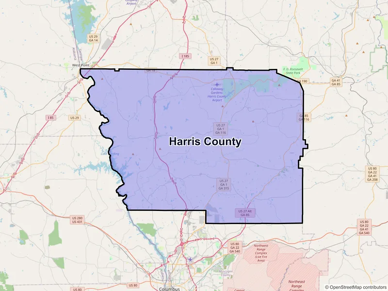Map of Harris County, Georgia and ZIP codes