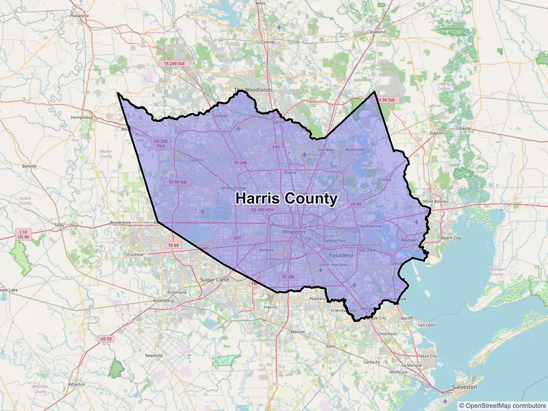Map of Harris County, Texas and ZIP codes
