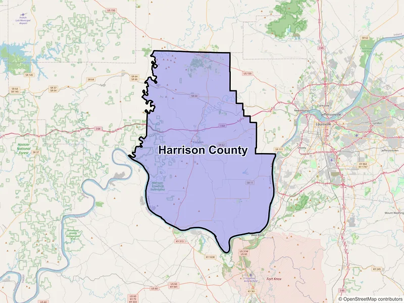 Map of Harrison County, Indiana and ZIP codes