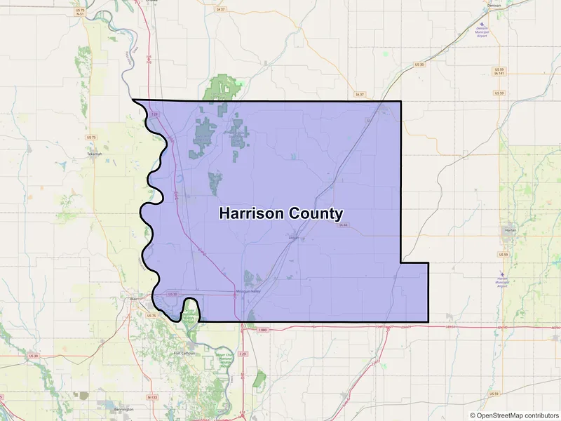 Map of Harrison County, Iowa and ZIP codes