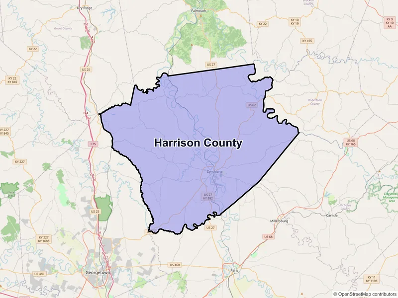 Map of Harrison County, Kentucky and ZIP codes