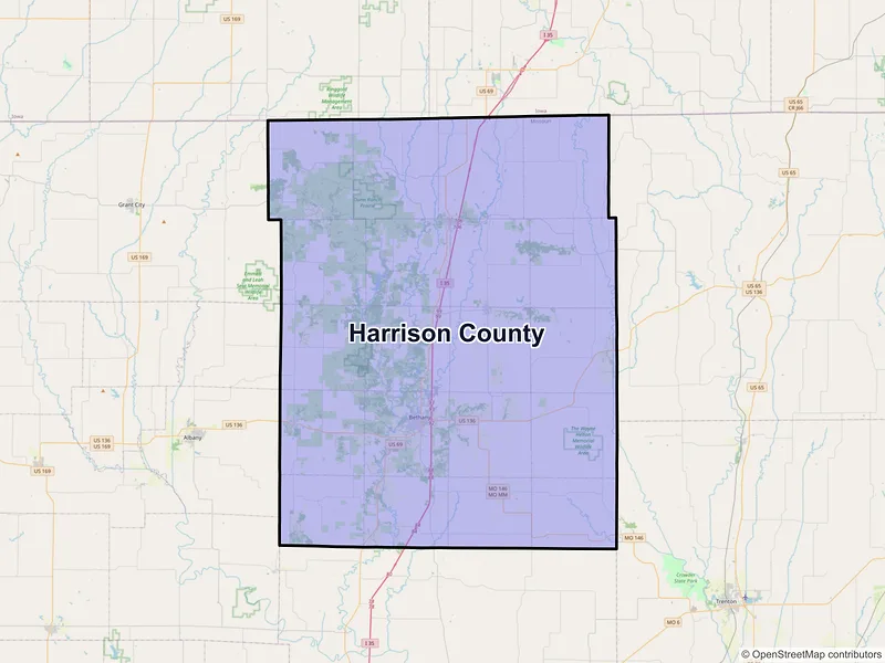 Map of Harrison County, Missouri and ZIP codes