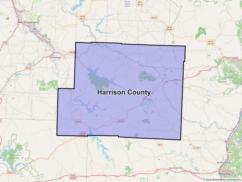 Map of Harrison County, Ohio and ZIP codes