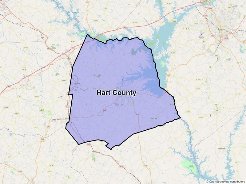 Map of Hart County, Georgia and ZIP codes