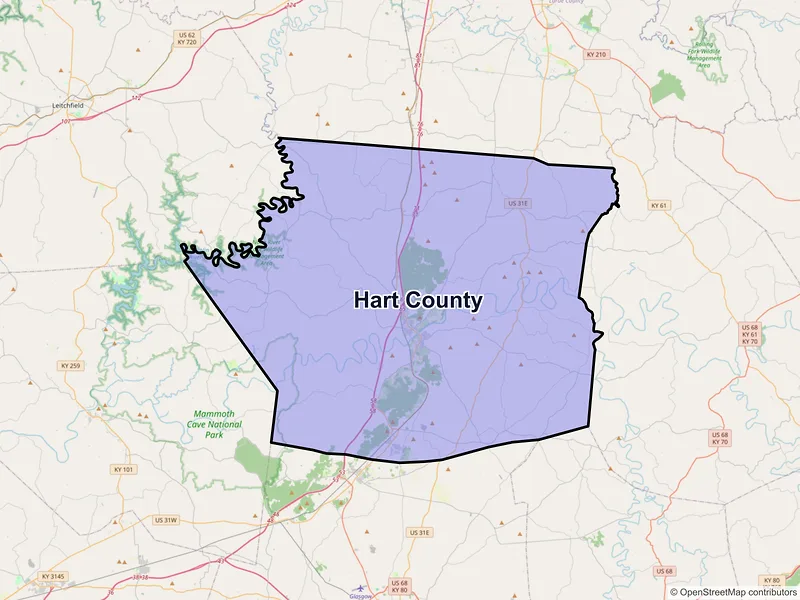 Map of Hart County, Kentucky and ZIP codes