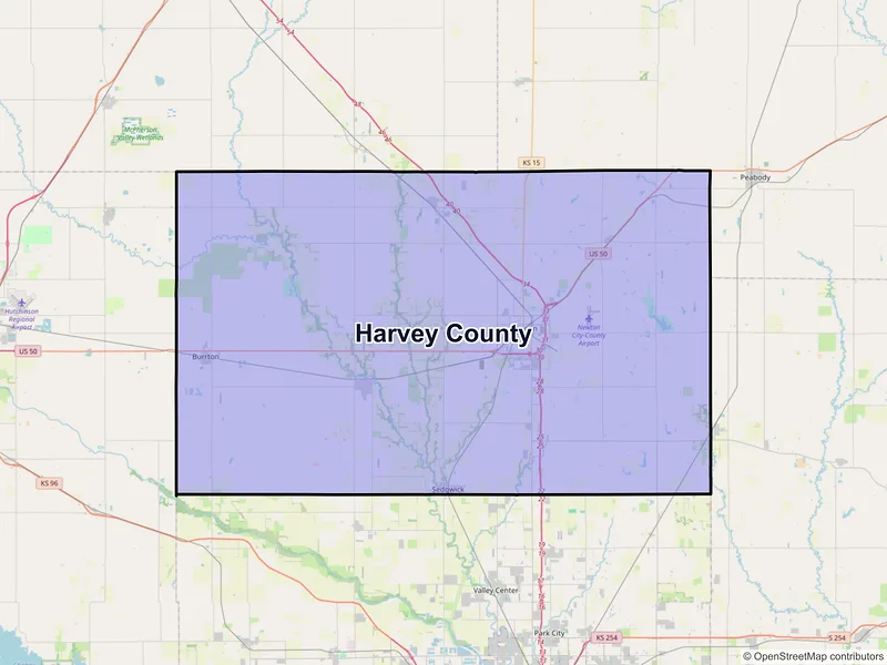 Map of Harvey County, Kansas and ZIP codes