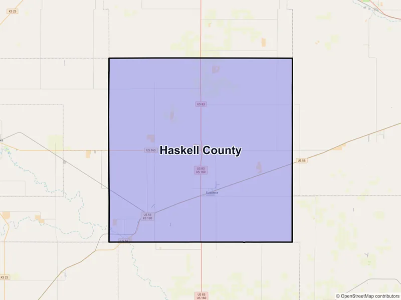 Map of Haskell County, Kansas and ZIP codes