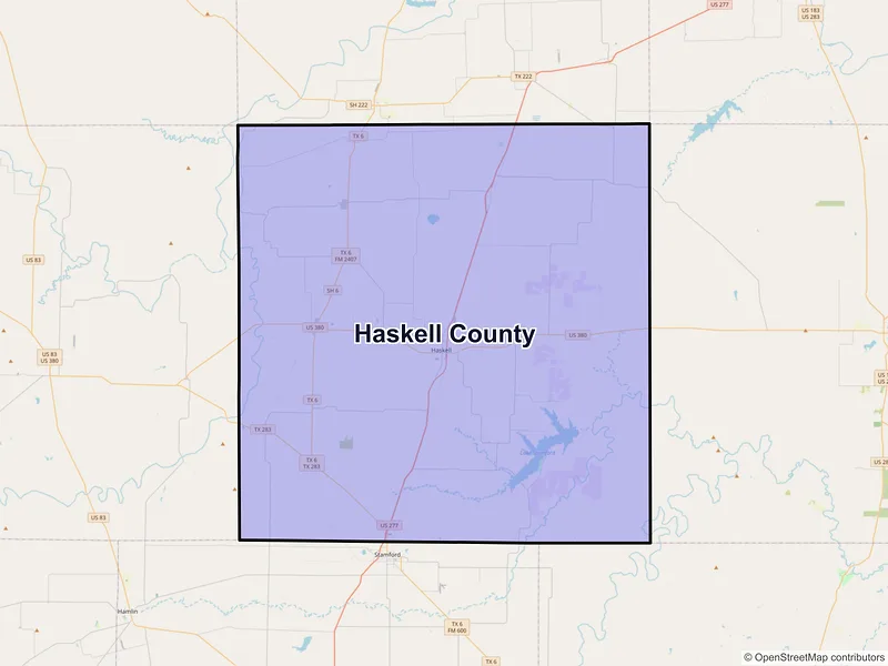 Map of Haskell County, Texas and ZIP codes