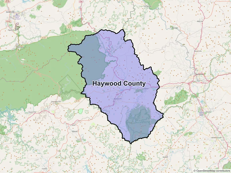 Map of Haywood County, North Carolina and ZIP codes