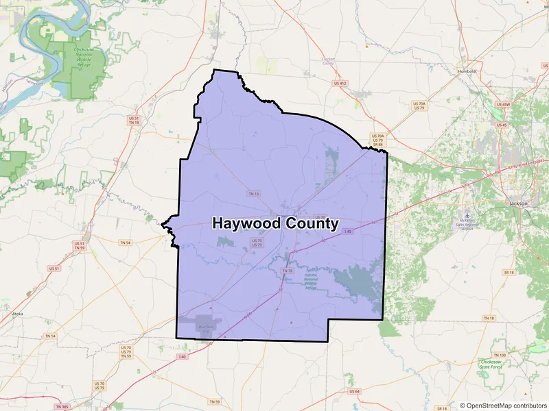 Map of Haywood County, Tennessee and ZIP codes