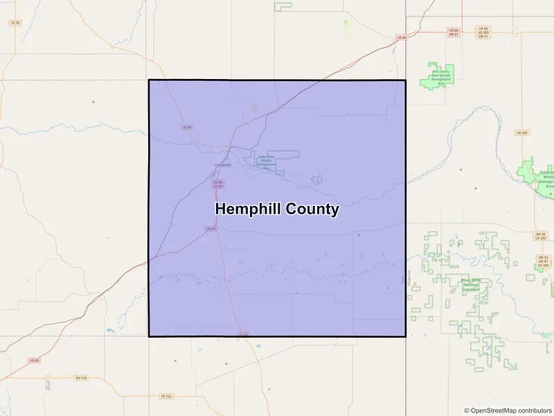 Map of Hemphill County, Texas and ZIP codes