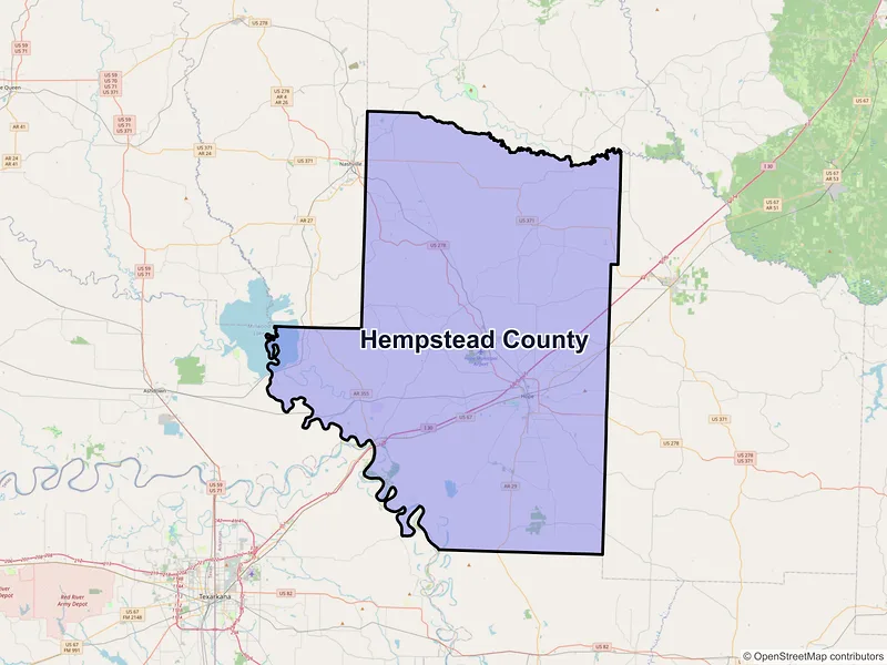 Map of Hempstead County, Arkansas and ZIP codes