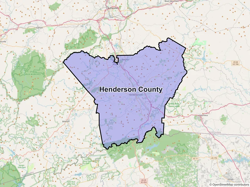 Map of Henderson County, North Carolina and ZIP codes